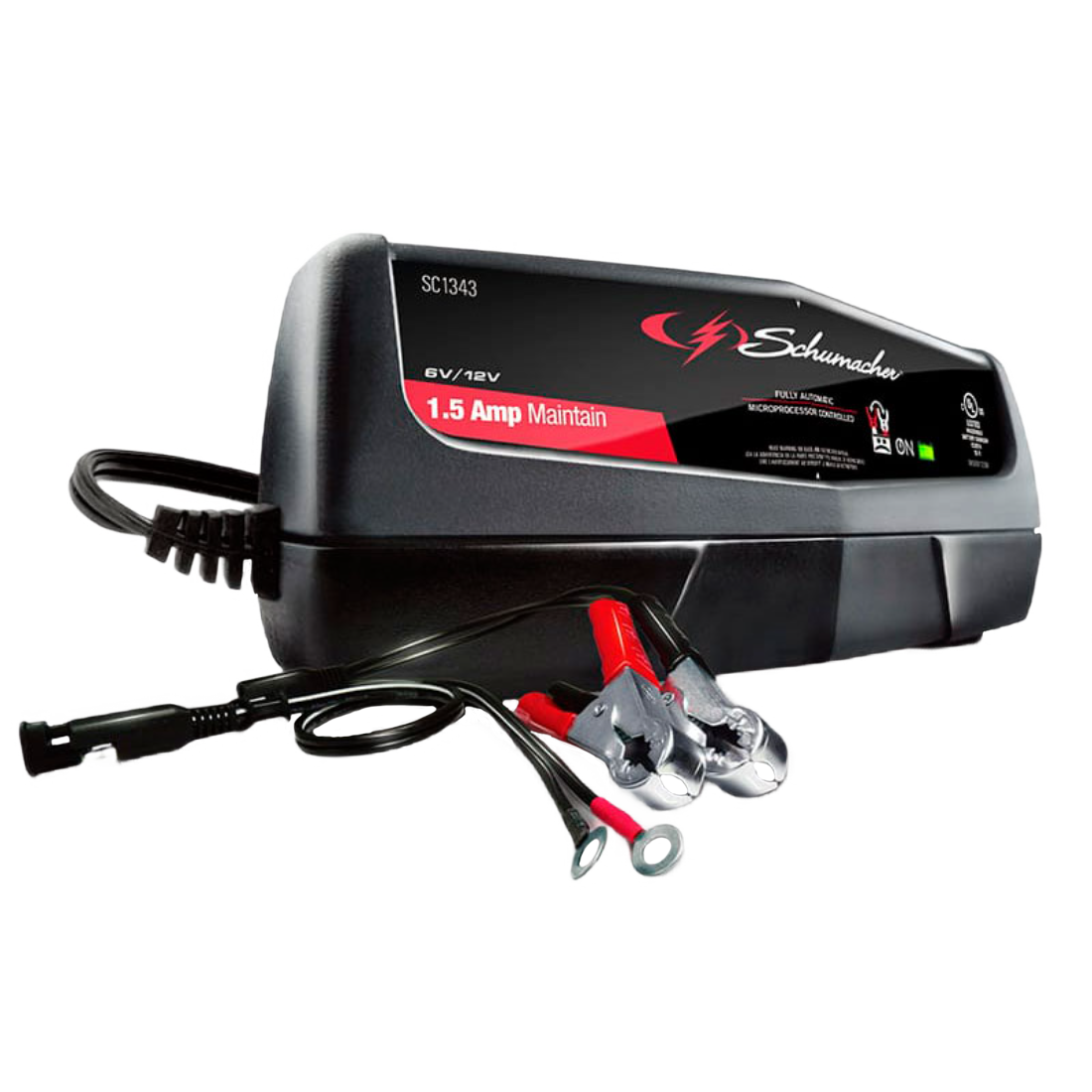 SCHUMACHER SC-1343 CARGADOR DE BATERIA AUTOMATICO P/AUTO, MOTO Y MARINO 1.5A