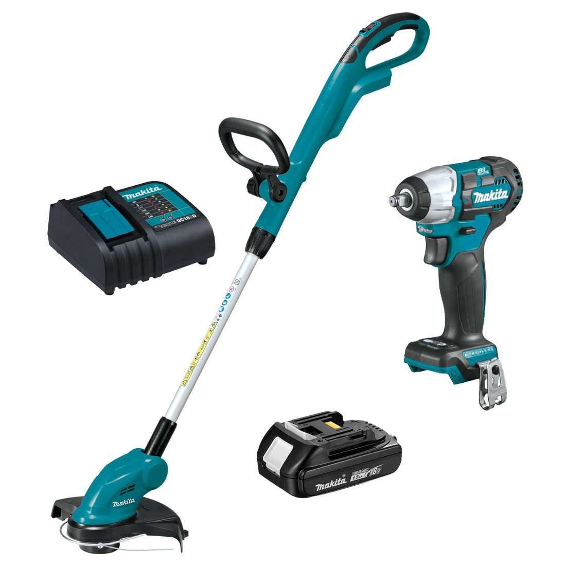 MAKITA DTD155SY + DUR181 COMBO ATORNILLADOR DE IMPACTO 18V 1/4"+ ORILLADORA 18V + 1 BAT LITIO 1.5AH + CARGADOR