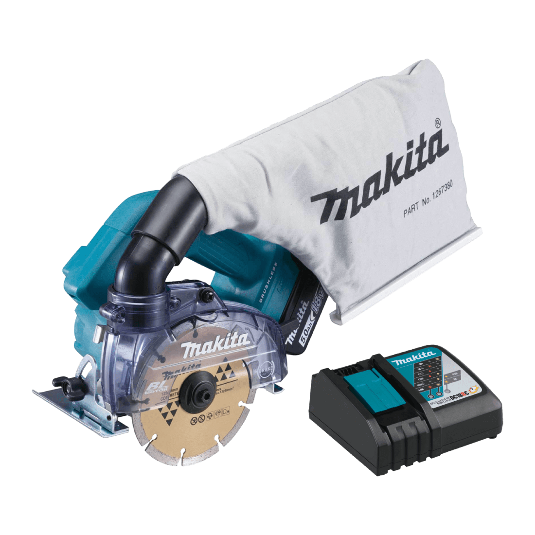 MAKITA DCC500ZX03 CORTADORA DE MARMOL 5" 18V BL 8800RPM C/1 BAT.5AH + CARGADOR DC18RC