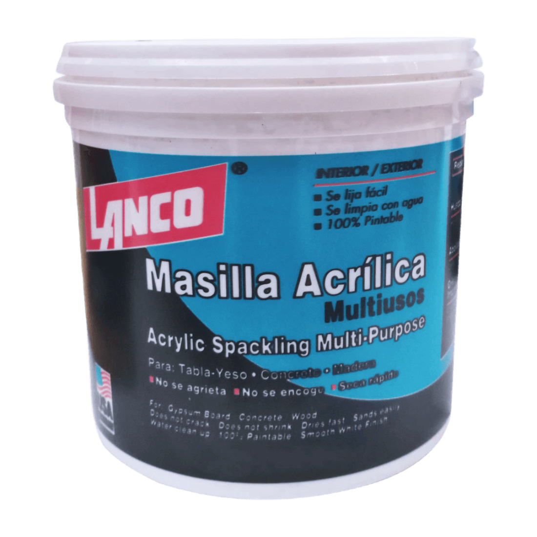 LANCO SPACKLING MASILLA ACRILICA MULTIUSO BLANCA SECADO RAPIDO USO INTERIOR  Y EXTERIOR 1/4 GALON SC101-5