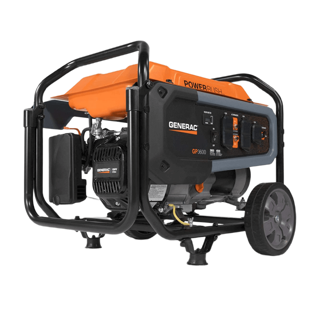 GENERAC G0076771 (GP3600) GENERADOR DE ELECTRICIDAD C/RUEDAS 3600W MOTOR GASOLINA OHV 120V/60HZ/1F POWERRUSH