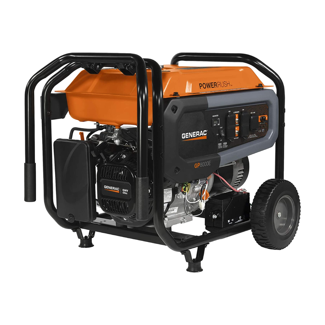 GENERAC GP8000E GENERADOR PORTATIL C/RUEDAS 8000W 120/240V MOTOR GASOLINA OHV POWER RUSH 7686