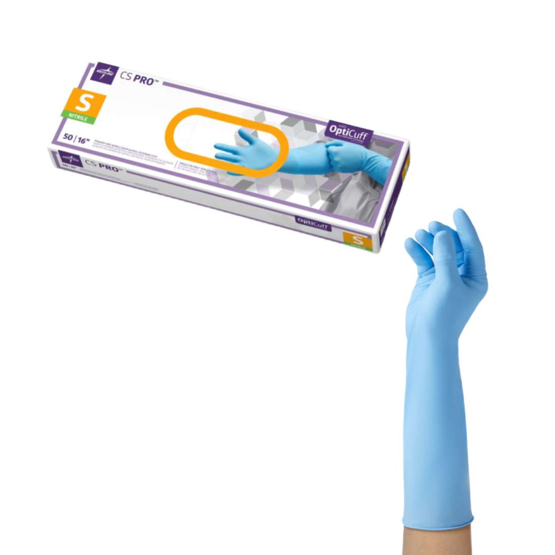 MEDLINE CS16S GUANTE NITRILO LIBRE DE POLVO 16" TALLA S COLOR AZUL (CAJA X 50 UNDS)