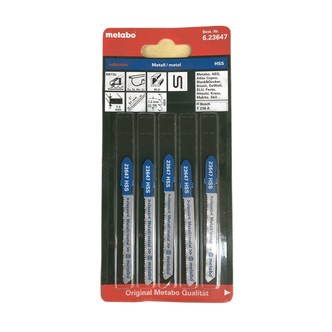 METABO 6.23647 5 HOJAS P.CALADORA PARA METAL 1-3MM 51MM 1.2D ESPECIAL PARA CORTES CURVOS