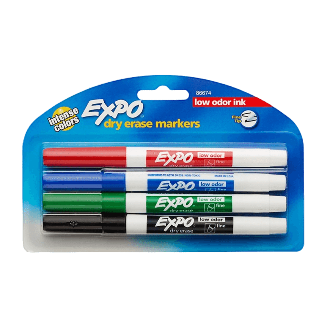 EXPO 86674K / 8484123 PAQUETE DE 4 MARCADORES BORRADO EN SECO PUNTA FINA ROJO/AZUL/NEGRO/VERDE