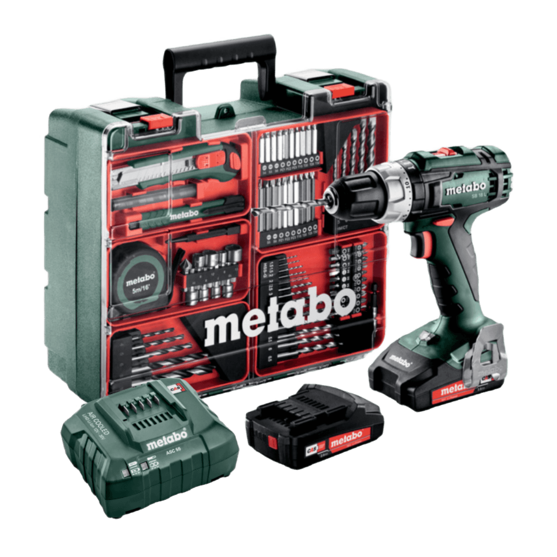 METABO 602317870+627046000 SB 18 L SET TALLER MOVIL TALADRO PERCUSION 10MM 18V C/CARGADOR+2 BAT.2AH+ACCES EN MALETIN